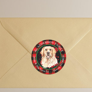 Buffalo Kariert Golden Retriever Dog Rücksendeadre Runder Aufkleber