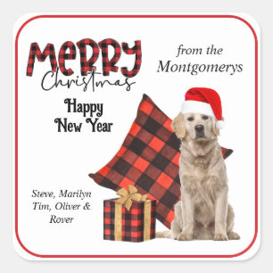 Buffalo Kariert Golden Retriever Weihnachten Quadratischer Aufkleber