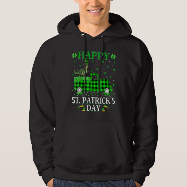 Buffalo Kariert Green Truck Dinosaur T Rex St. Pat Hoodie (Vorderseite)