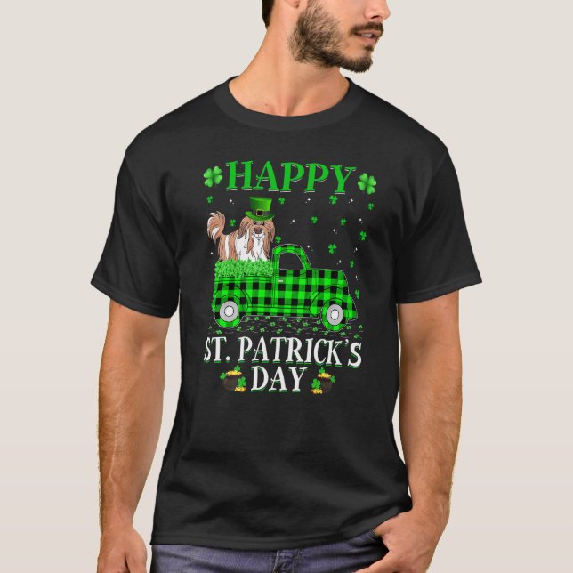 Buffalo Kariert Green Truck Shih Tzu Dog St Patric T-Shirt (Vorderseite)