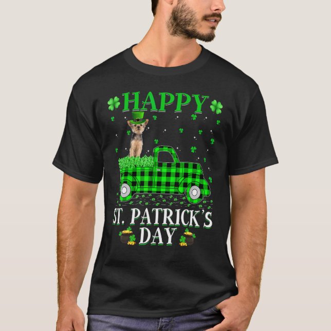 Buffalo Kariert Green Truck Yorkie Dog St Patrick' T-Shirt (Vorderseite)