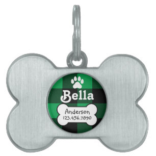Buffalo Kariert Green und Black Custom Dog Bone Tiermarke