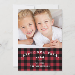 Buffalo Kariert Happy Neujahr Zwei-Foto-Karte Feiertagskarte