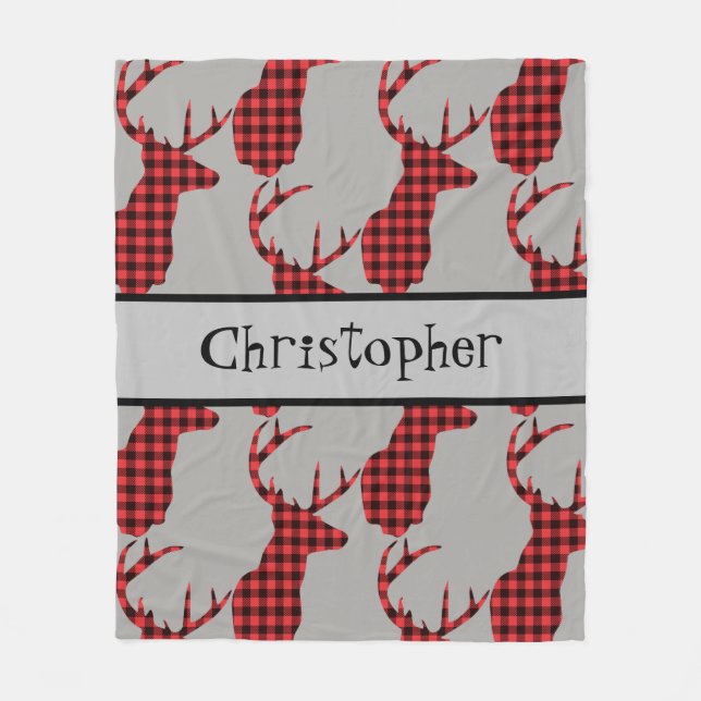 Buffalo Kariert Hirschkopf Red Black Baby Boy Fleecedecke (Vorderseite)