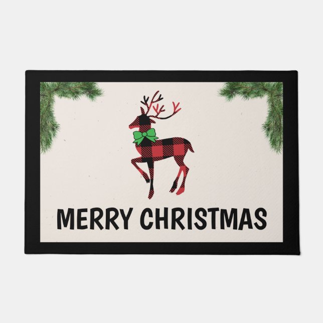 Buffalo Kariert Hirschweihnachtsmatte Door Mat Fußmatte (Vorderseite)