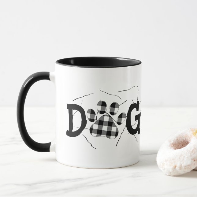 Buffalo Kariert Hund Mama Pappprints und Haar Tasse (Mit Donut)