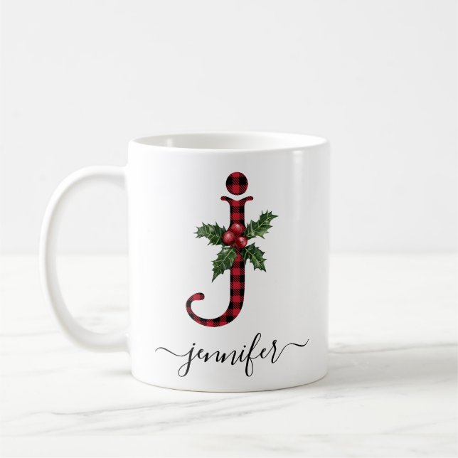 Buffalo Kariert J Monogram Weihnachtskaffee Tasse (Links)