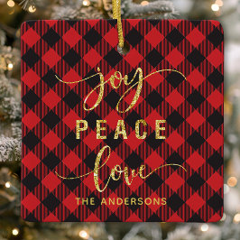 Buffalo Kariert Joy Peace Liebe Monogram Christmas Keramikornament