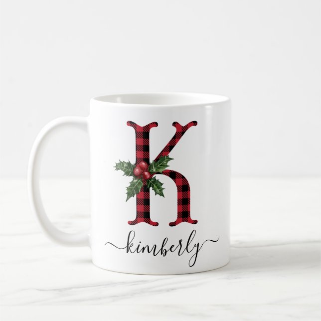 Buffalo Kariert K Monogram Weihnachtskaffee Tasse (Links)