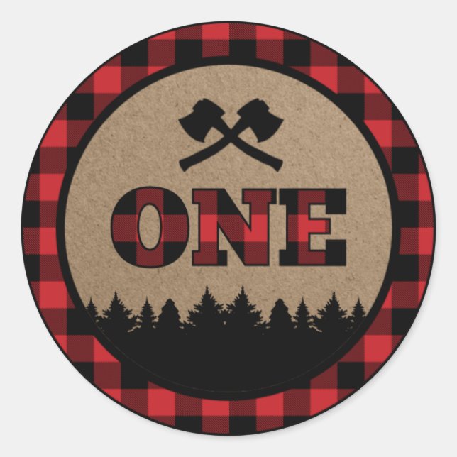 Buffalo Kariert Lumberjack Erste Geburtstagsticker Runder Aufkleber (Vorderseite)