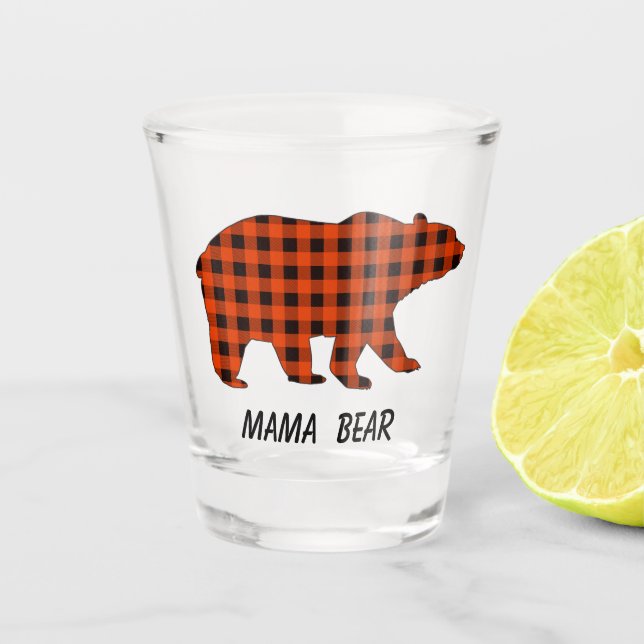 Buffalo Kariert Mama Bear Schnapsglas (Vorderseite)