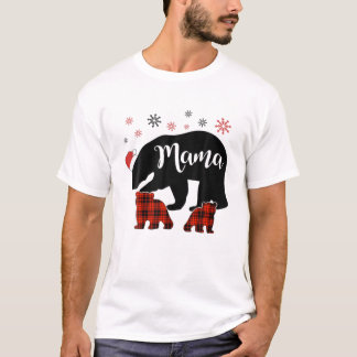Buffalo Kariert Mama Bear Tragen Weihnachtsmannmüt T-Shirt
