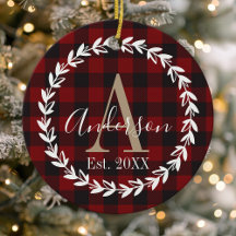 Buffalo Kariert Monogram Wreath Family Weihnachten