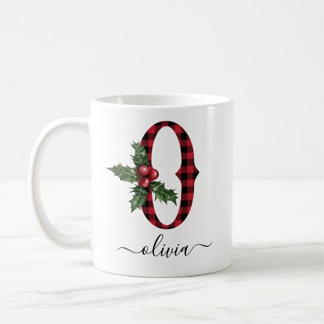 Buffalo Kariert O Monogram Weihnachtskaffee Tasse (Links)