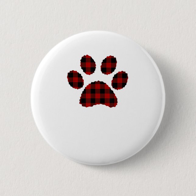 Buffalo Kariert Paw print Dog oder Cat Lovers Chri Button (Vorderseite)