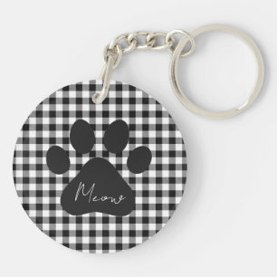 Buffalo Kariert Paw Print Schwarz-weiß Meow Classi Schlüsselanhänger