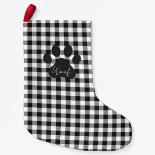 Buffalo Kariert Paw Print Schwarz-weiße WOOF Class Kleiner Weihnachtsstrumpf