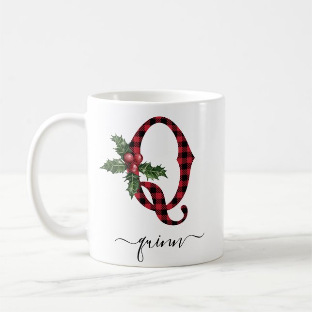 Buffalo Kariert Q Monogram Weihnachtskaffee Tasse (Links)