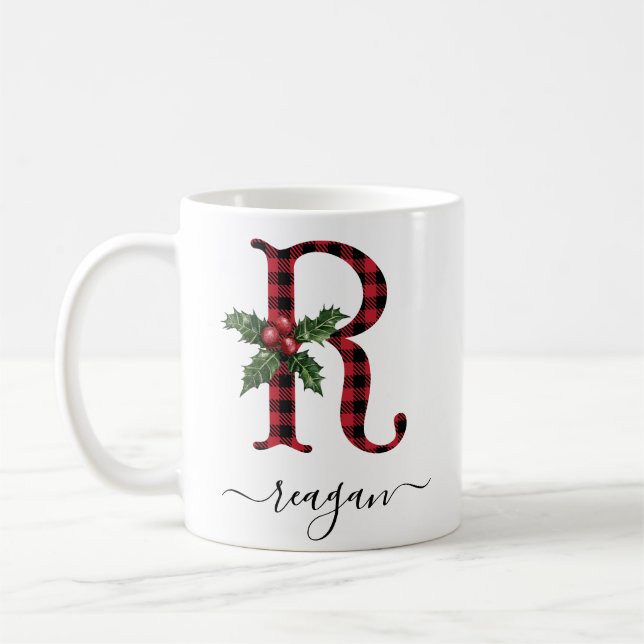Buffalo Kariert R Monogram Weihnachtskaffee Tasse (Links)