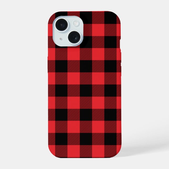 Buffalo Kariert Red Black Karo iPhone 15 Hülle (Rückseite)