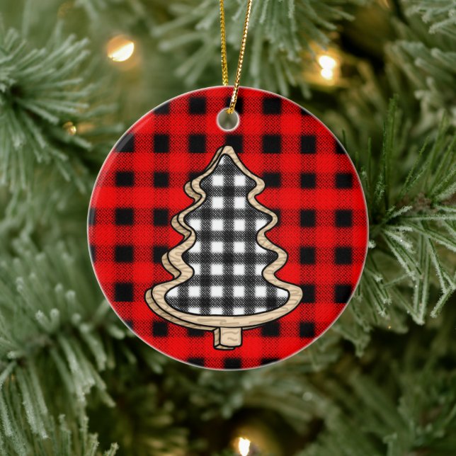 Buffalo Kariert, Red Gingham Weihnachtsbaumen Keramik Ornament (Baum)
