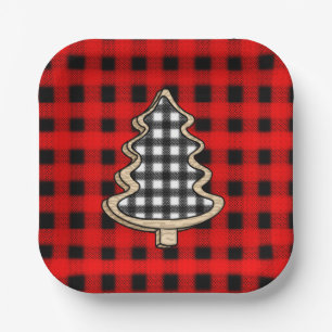 Buffalo Kariert, Red Gingham Weihnachtsbaumen Pappteller