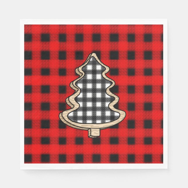 Buffalo Kariert, Red Gingham Weihnachtsbaumen Serviette (Vorderseite)