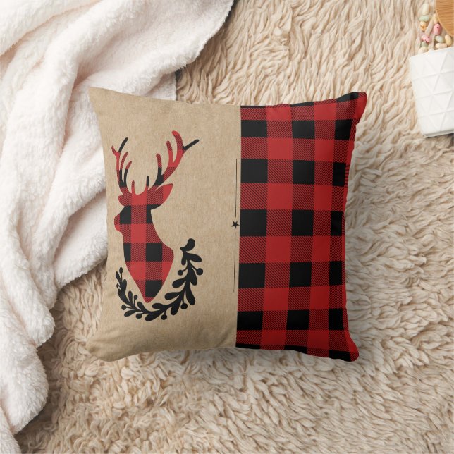 Buffalo Kariert Red Rustic Stag Kissen (Decke)