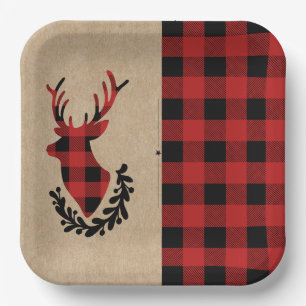 Buffalo Kariert Red Rustic Stag Pappteller