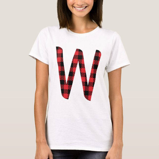 Buffalo Kariert rot und schwarz Letter W Monogram T-Shirt (Vorderseite)