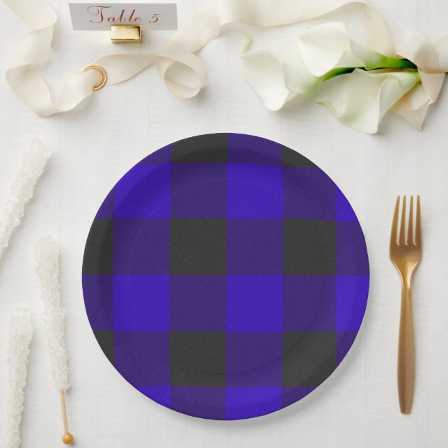 Buffalo Kariert Royal Blue Karo Pappteller (Hochzeit)