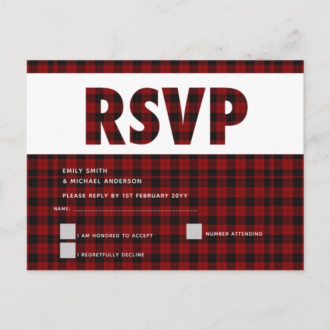 Buffalo Kariert RSVP Card Moderne JEDE VERANSTALTU Einladungspostkarte (Vorderseite)