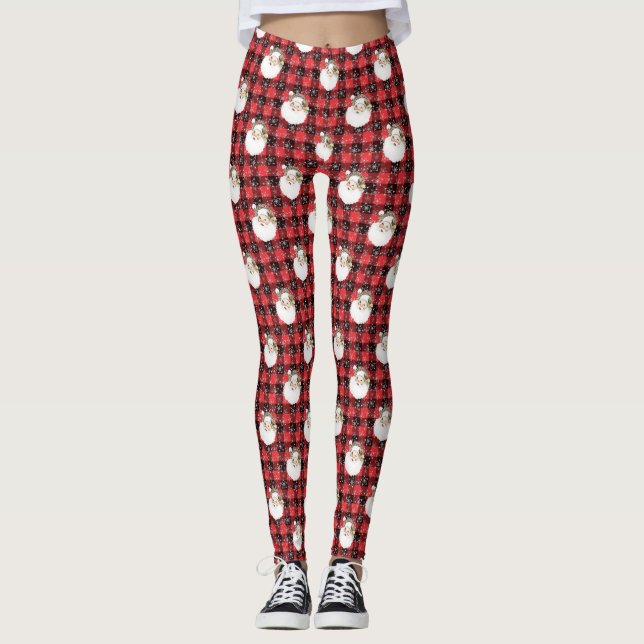 Buffalo Kariert Santa mit Schneeflocken & Stars Leggings (Vorderseite)
