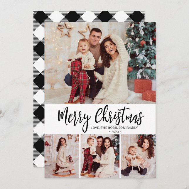 Buffalo Kariert Simple 4 Foto Collage Weihnachten (Vorne/Hinten)
