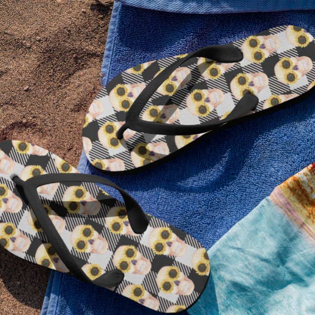 Buffalo Kariert Sunflower Skull Flip Flops (Von Creator hochgeladen)