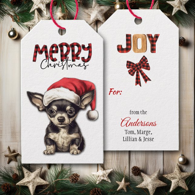 Buffalo Kariert Text Chihuahua Welpe Weihnachten Geschenkanhänger (Von Creator hochgeladen)