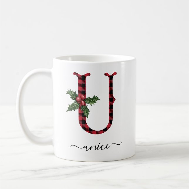 Buffalo Kariert U Monogram Weihnachtskaffee Tasse (Links)