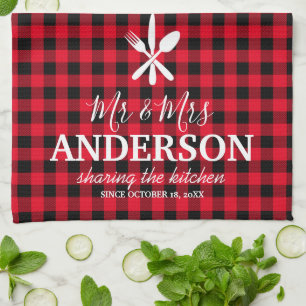 Buffalo Kariert Wedding Couple Name Geschirrtuch