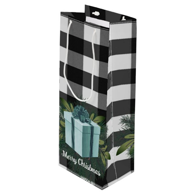 Buffalo Kariert Weihnachtsgeschenk | Aquamariner U Geschenktüte Für Weinflaschen (Vorderseite Schrägansicht)