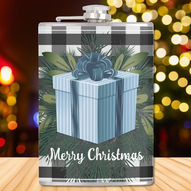 Buffalo Kariert Weihnachtsgeschenk | Blau Flachmann (Blue Buffalo Plaid Christmas Gift Flask)