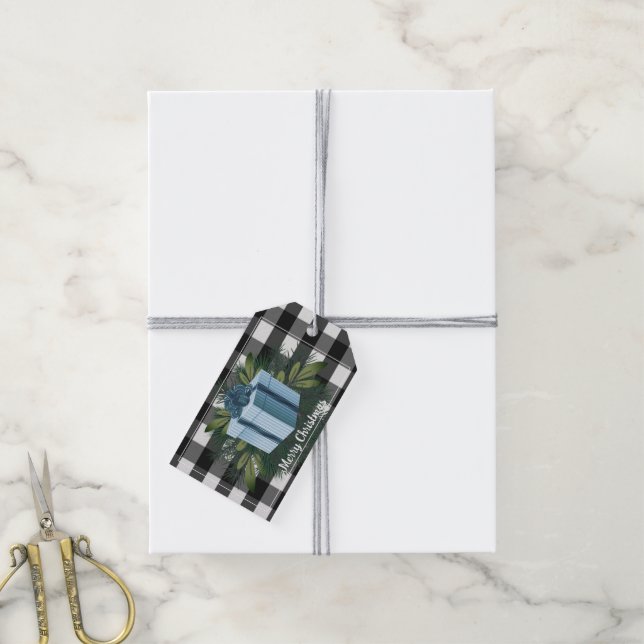 Buffalo Kariert Weihnachtsgeschenk | Blau Geschenkanhänger (Mit Garn)