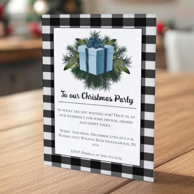 Buffalo Kariert Weihnachtsgeschenk | Blue Holiday  Einladung (Blue Buffalo Plaid Christmas Gift Holiday Party Invitation)
