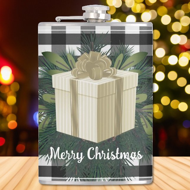 Buffalo Kariert Weihnachtsgeschenk | Gold Flachmann (Gold Buffalo Plaid Christmas Gift Flask)