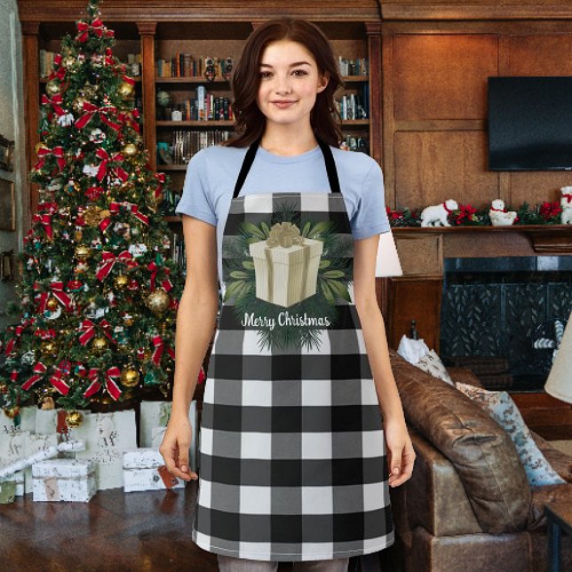 Buffalo Kariert Weihnachtsgeschenk | Gold Schürze (Gold Buffalo Plaid Christmas Gift Apron)