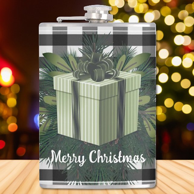 Buffalo Kariert Weihnachtsgeschenk | Grün Flachmann (Green Buffalo Plaid Christmas Gift Flask)