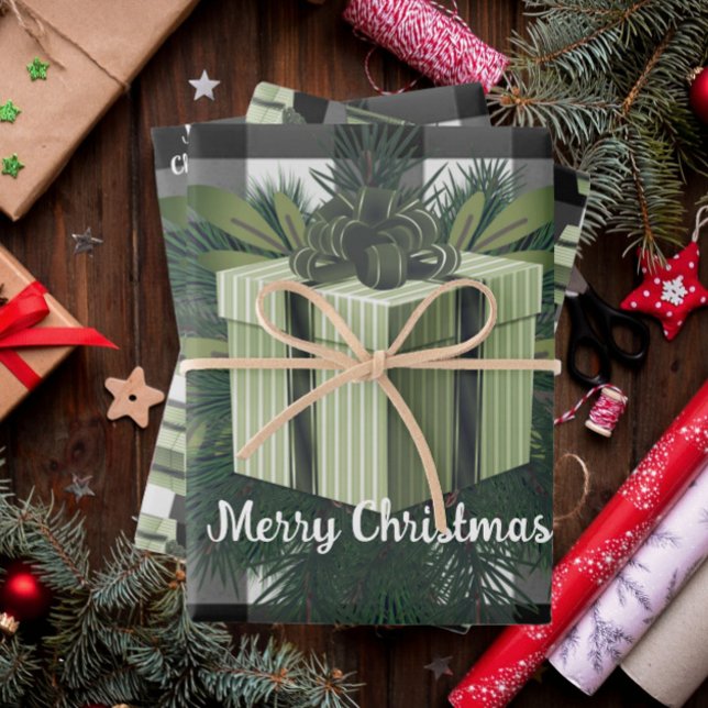 Buffalo Kariert Weihnachtsgeschenk | Grün Geschenkpapier Set (Green Buffalo Plaid Christmas Gift Wrapping Paper Sheets)