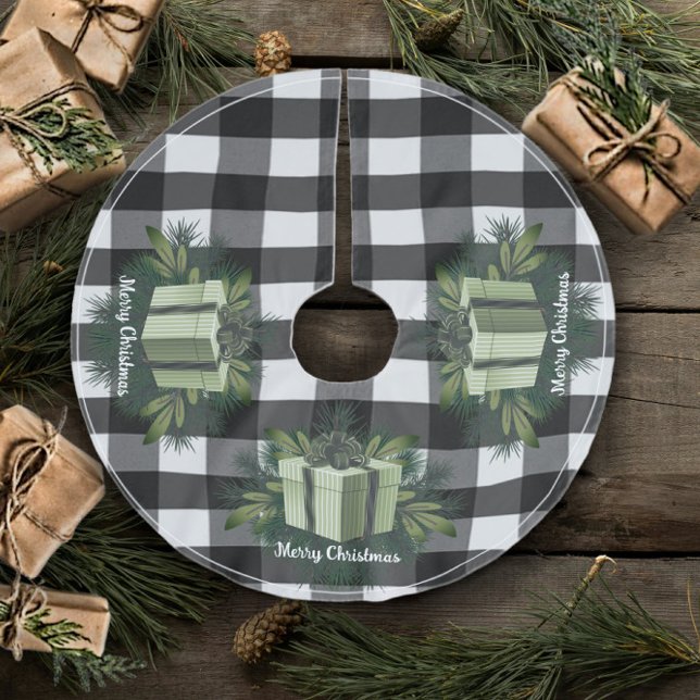 Buffalo Kariert Weihnachtsgeschenk | Grün Polyester Weihnachtsbaumdecke (Green Buffalo Plaid Christmas Gift Tree Skirt)