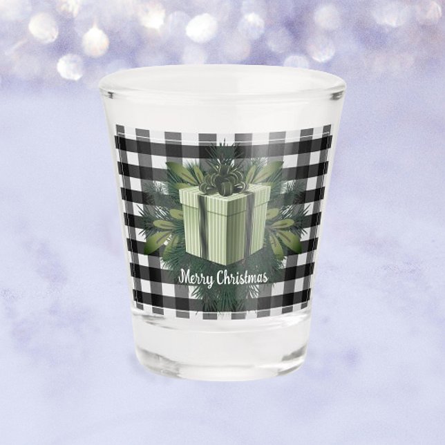 Buffalo Kariert Weihnachtsgeschenk | Grüner Urlaub Schnapsglas (Green Buffalo Plaid Christmas Gift Holiday Shot Glass)