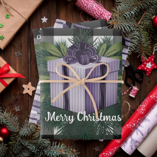 Buffalo Kariert Weihnachtsgeschenk | LILA Geschenkpapier Set (Purple Buffalo Plaid Christmas Gift Wrapping Paper Sheets)