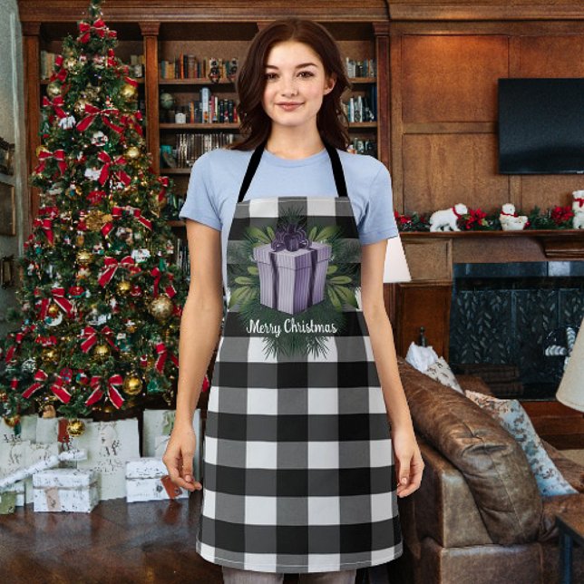 Buffalo Kariert Weihnachtsgeschenk | LILA Schürze (Purple Buffalo Plaid Christmas Gift Apron)